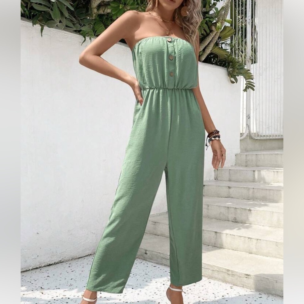 NWT Sage Green Wide-Leg Jumpsuit with Blouson Waist